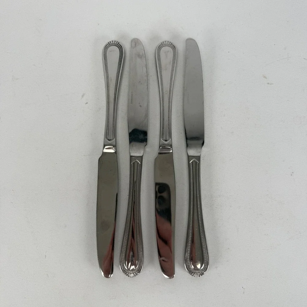 Oneida COUNTESS Stainless Butter Knife Glossy Beaded Silverware Flatware Set 4
